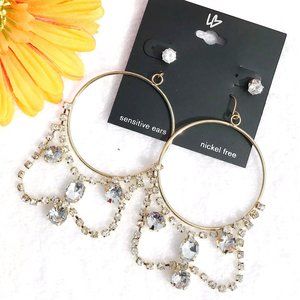 Large Boho Earrings Rhinestone Drop Dangle Hoops